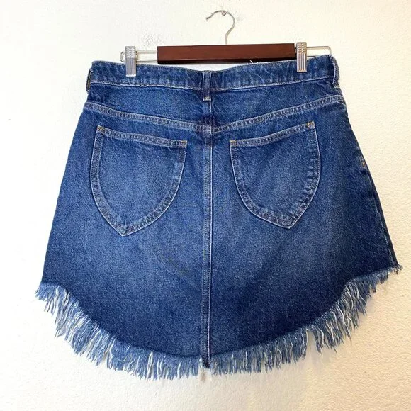 Free People Bailey Denim Fringe High Waist Mini Skirt Dark Blue 29 - Picture 7 of 9